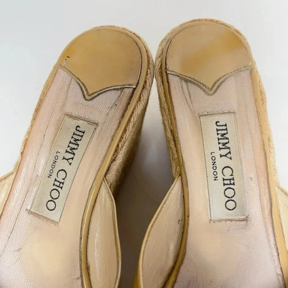 Jimmy Choo Womens Size 39 Criss Cross Patent Leather Wedge Espadrilles Sandal - Picture 6 of 14
